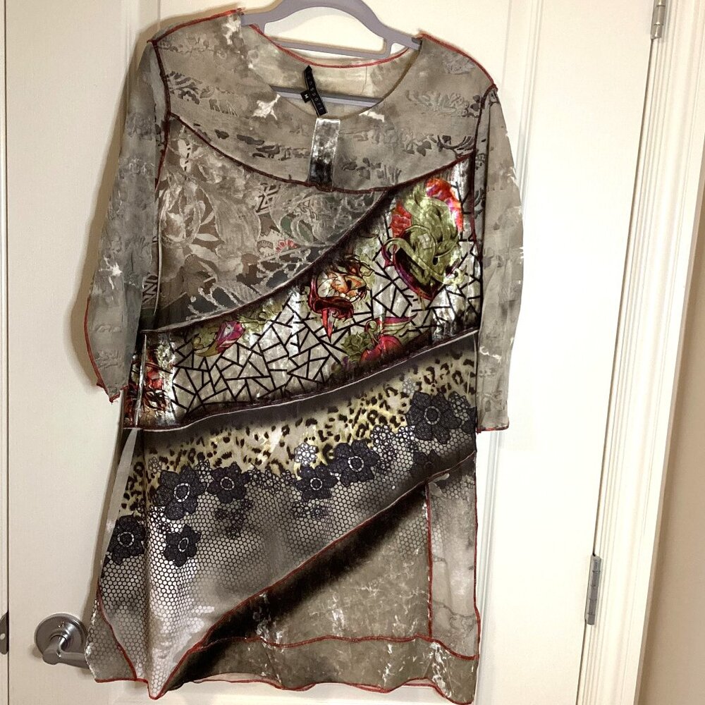 Funsport Women's Geometric Print Tunic Artsy Boho Patchwork Top Size M